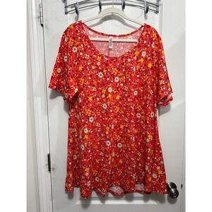 LuLaRoe Perfect T Tunic 2XL Red Orange Ditsy Floral High Low Top cottage NEW